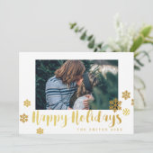 Gold Snowflakes Prettige feestdagen Fotokaart Feestdagenkaart (Staand voorkant)