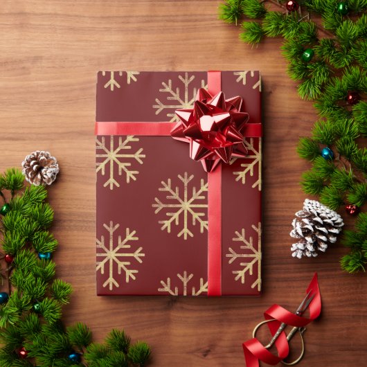 Gold Snowflakes Red Kerstfeestdag Gift Cadeaupapier (Feestdagen Geschenken)