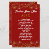 Gold Snowflakes Red Kerstmis menu (Voorkant / Achterkant)