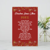 Gold Snowflakes Red Kerstmis menu (Staand voorkant)