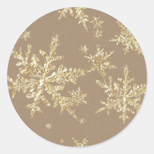 Gold Snowflakes Rustic Kraft Brown Ronde Sticker (Voorkant)