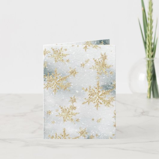 Gold Snowflakes Snowy Winter Ice Feestdagen Kaart (Voorkant)