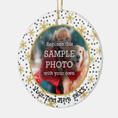 Gold Snowflakes, twee foto's, twee gesneden Keramisch Ornament (Links)