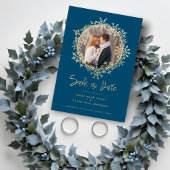 Gold Snowflakes Wedding Engagement Round Photo