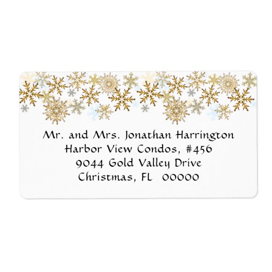 Gold Snowflakes White-kerstlabels Etiket (Voorkant)