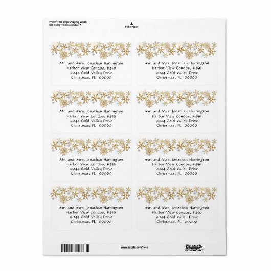 Gold Snowflakes White-kerstlabels Etiket (Full Sheet)