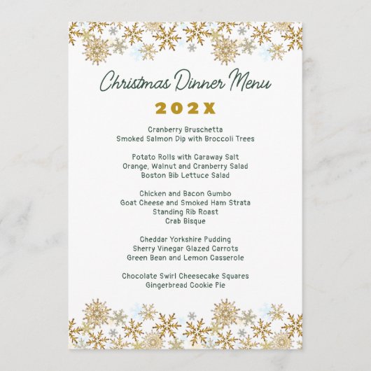 Gold Snowflakes White-kerstmenu Menu (Voorkant)