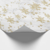 Gold Snowflakes White marble Wrapping Paper Cadeaupapier (Hoek)