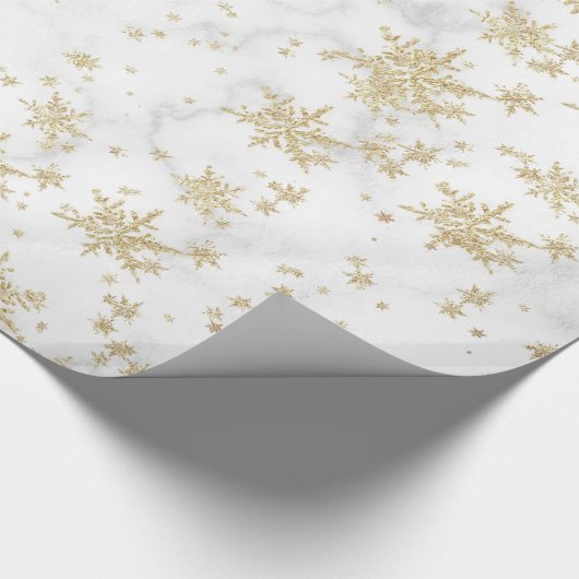 Gold Snowflakes White marble Wrapping Paper Cadeaupapier (Hoek)