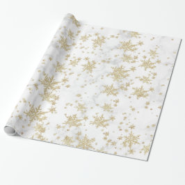 Gold Snowflakes White marble Wrapping Paper Cadeaupapier