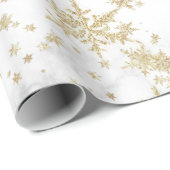 Gold Snowflakes White marble Wrapping Paper Cadeaupapier (Rol Hoek)