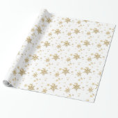 Gold Snowflakes White Wrapping Paper Cadeaupapier (Uitgerold)