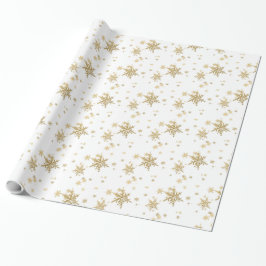 Gold Snowflakes White Wrapping Paper Cadeaupapier
