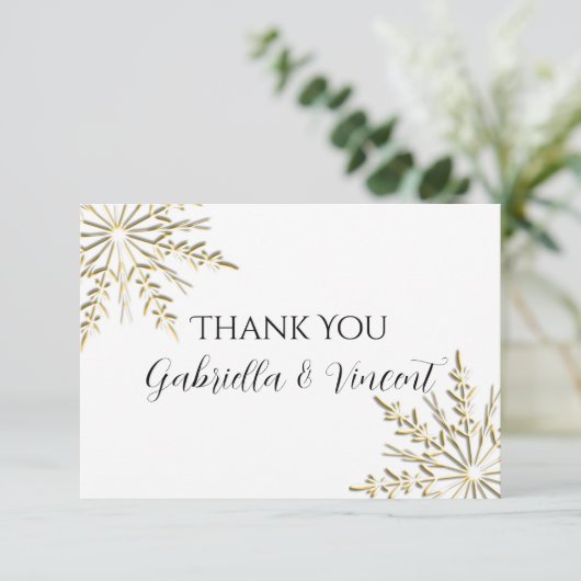 Gold Snowflakes Winter Weddenschap Bedankkaart (Staand voorkant)