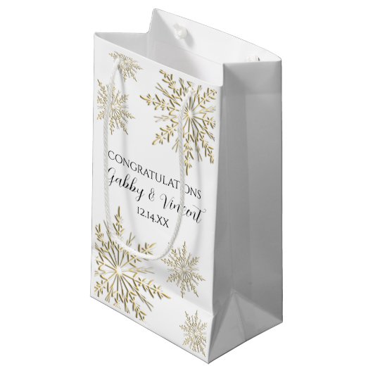Gold Snowflakes Winter Wedding Gefeliciteerd Klein Cadeauzakje (Voorkant Gekanteld)