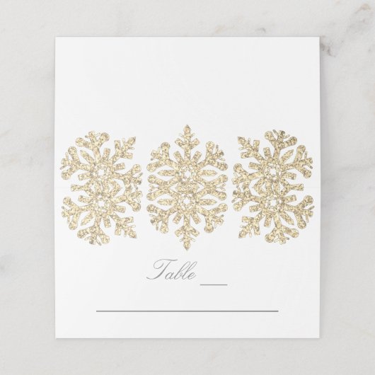 Gold Snowflakes Winter Wedding Plaatskaartje (Buitenkant ongevouwen)