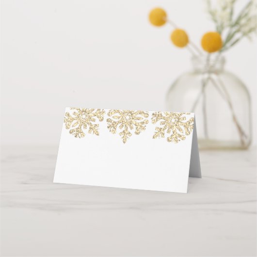 Gold Snowflakes Winter Wedding Plaatskaartje (Achterkant)