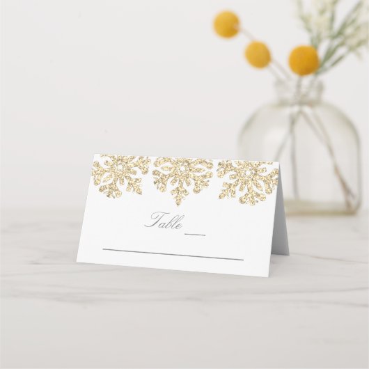 Gold Snowflakes Winter Wedding Plaatskaartje (Voorkant)