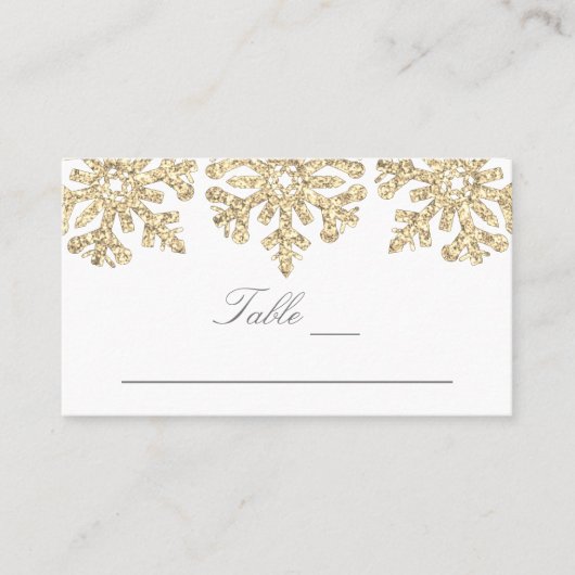 Gold Snowflakes Winter Wedding Plaatskaartje (Voorkant)