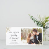 Gold Snowflakes Winter Wedding Save the Date (Staand voorkant)