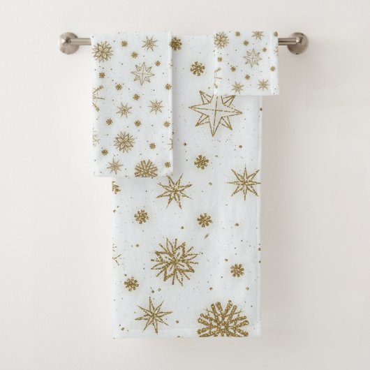 Gold Snowflakes — wit ontwerp Bad Handdoek (Insitu)