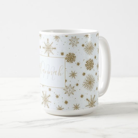 Gold Snowflakes — wit ontwerp Koffiemok (Voorkant rechts)