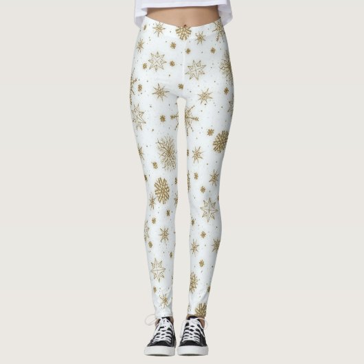 Gold Snowflakes — wit ontwerp Leggings (Voorkant)