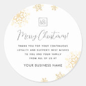 Gold Snowflakes Xmas Custom Business Logo Company Ronde Sticker (Voorkant)