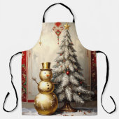 Gold Snowman Christmas Tree Holiday Apron Schort (Voorkant)