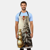 Gold Snowman Christmas Tree Holiday Apron Schort (Gedragen)