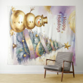 Gold Snowman Christmas Tree Holiday Backdrop Wandkleed (In Situ (horizontaal))