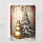 Gold Snowman Christmas Tree Holiday Card Feestdagenkaart (Achterkant)