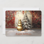 Gold Snowman Christmas Tree Holiday Card Feestdagenkaart (Voorkant)