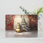 Gold Snowman Christmas Tree Holiday Card Feestdagenkaart (Staand voorkant)
