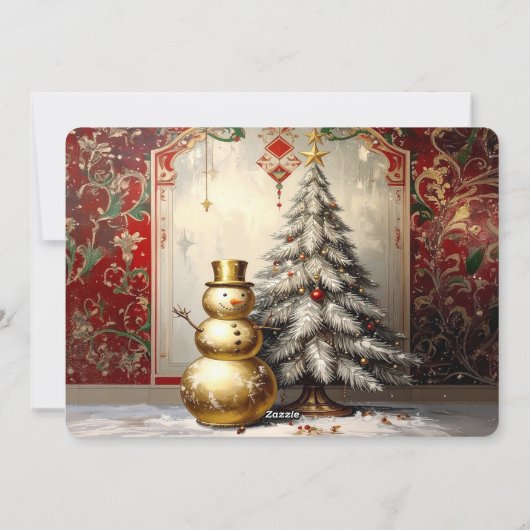 Gold Snowman Christmas Tree Holiday Card Feestdagenkaart (Achterkant)