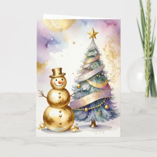 Gold Snowman Christmas Tree Holiday Card Kaart (Achterkant)
