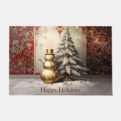 Gold Snowman Christmas Tree Holiday Doormat Deurmat (Voorkant)