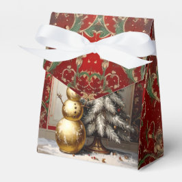 Gold Snowman Christmas Tree Holiday Favor Box Bedankdoosjes