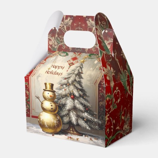 Gold Snowman Christmas Tree Holiday Favor Box Bedankdoosjes (Achterkant)