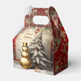 Gold Snowman Christmas Tree Holiday Favor Box Bedankdoosjes