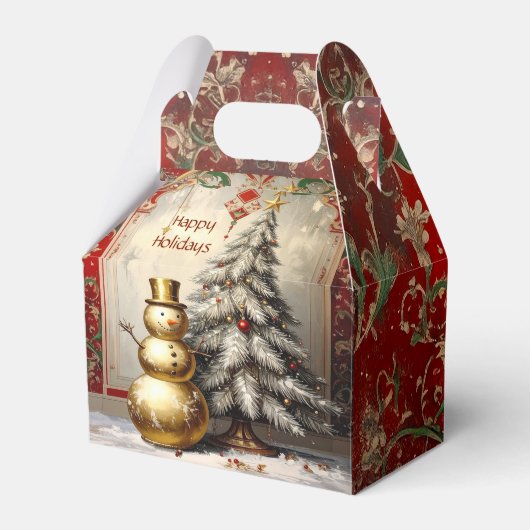 Gold Snowman Christmas Tree Holiday Favor Box Bedankdoosjes (Voorkant Zijde)