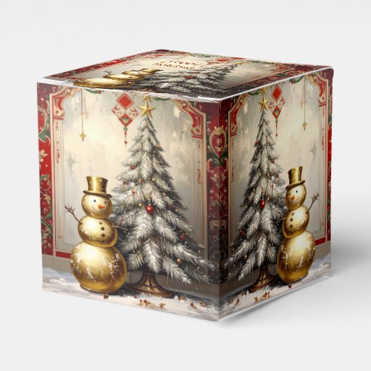 Gold Snowman Christmas Tree Holiday Favor Box Bedankdoosjes (Voorkant Zijde)