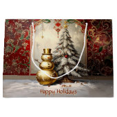 Gold Snowman Christmas Tree Holiday Gift Bag Groot Cadeauzakje (Voorkant)