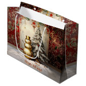 Gold Snowman Christmas Tree Holiday Gift Bag Groot Cadeauzakje (Voorkant Gekanteld)