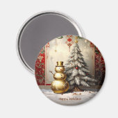 Gold Snowman Christmas Tree Holiday Magnet (Voorkant / Achterkant)