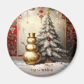 Gold Snowman Christmas Tree Holiday Magnet (Voorkant)