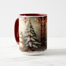 Gold Snowman Christmas Tree Holiday Mug Mok