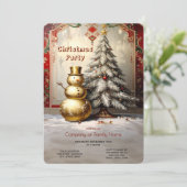 Gold Snowman Christmas Tree Holiday Party Kaart (Staand voorkant)