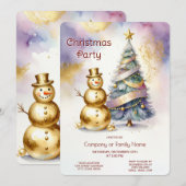 Gold Snowman Christmas Tree Holiday Party Kaart (Voorkant / Achterkant)