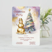Gold Snowman Christmas Tree Holiday Party Kaart (Staand voorkant)